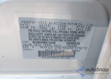 2013 Nissan Sentra Sv from USA, damaged, VIN 3N1AB7AP6DL724192